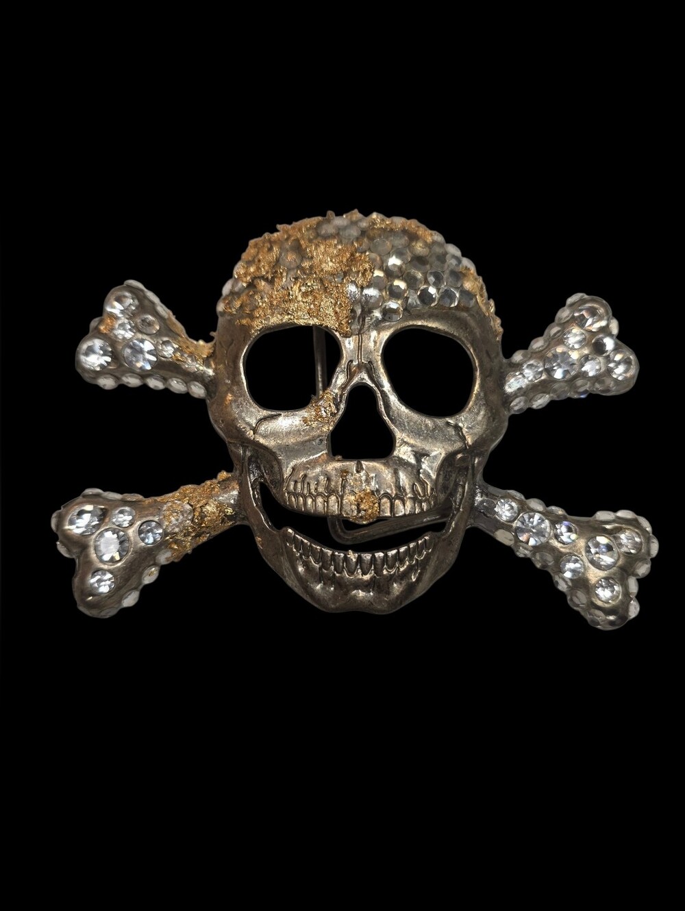 Vintage Belt Buckle Retro 90s Skull & Bones Silver & 24k Gold Plated Accessories